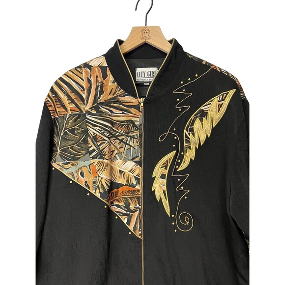 Vintage Nancy Bolen Women’s Embroidered Blazer Jacket Monstera Plant Print Sz 14 - Picture 7 of 16